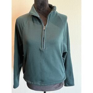 Athleta M Altitude 1/2 Zip Fleece Pullover Green Cinch Hem Zip Pocket Sweatshirt